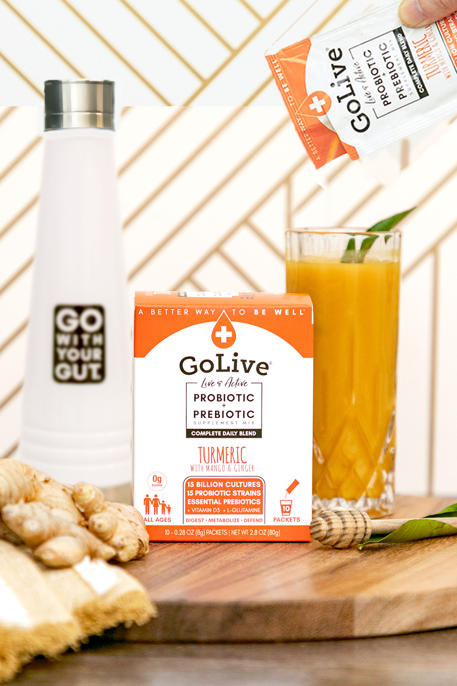 GoLive Probiotic & Prebiotic Powder – 15 Billion CFU, 15 Strains, Flavorless, 28 Packets